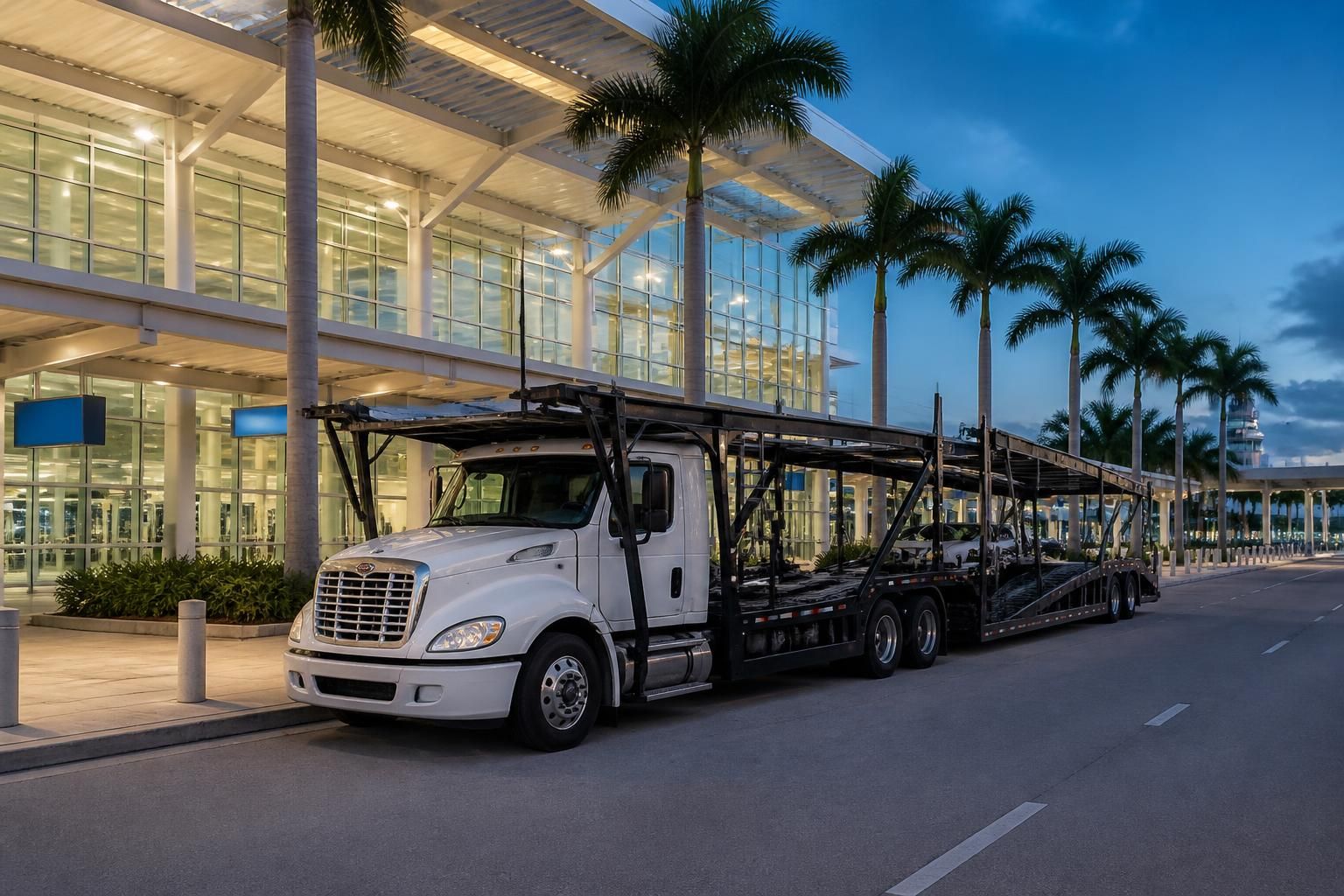 Customer receiving keys near the Southwest Florida International Airport terminal from Fort Myers Auto Transport